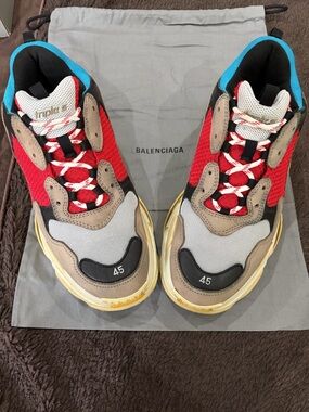 Balenciaga Chunky Triple S Sneakers in Red, Beige, Gray & Black